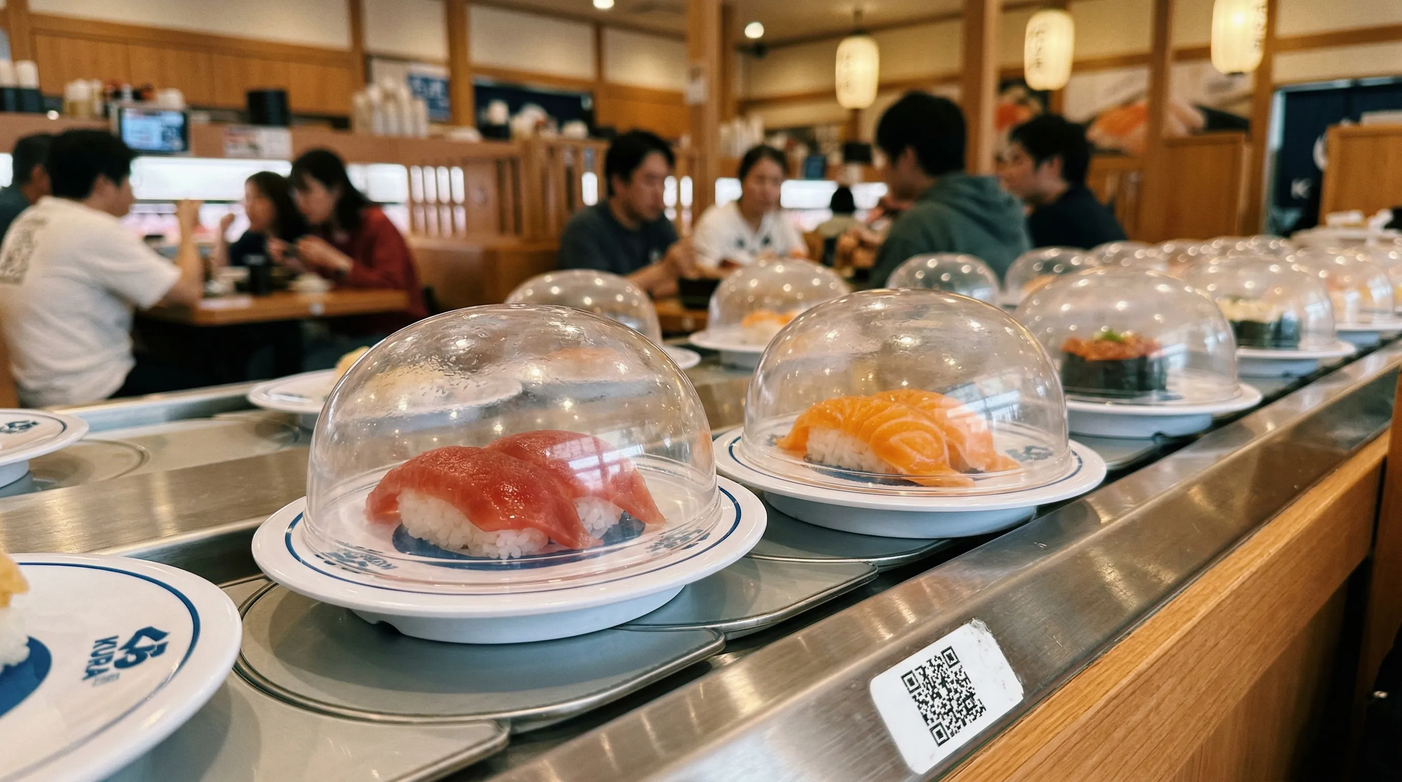 Additive-free sushi plates at Kura Sushi with muten labeling