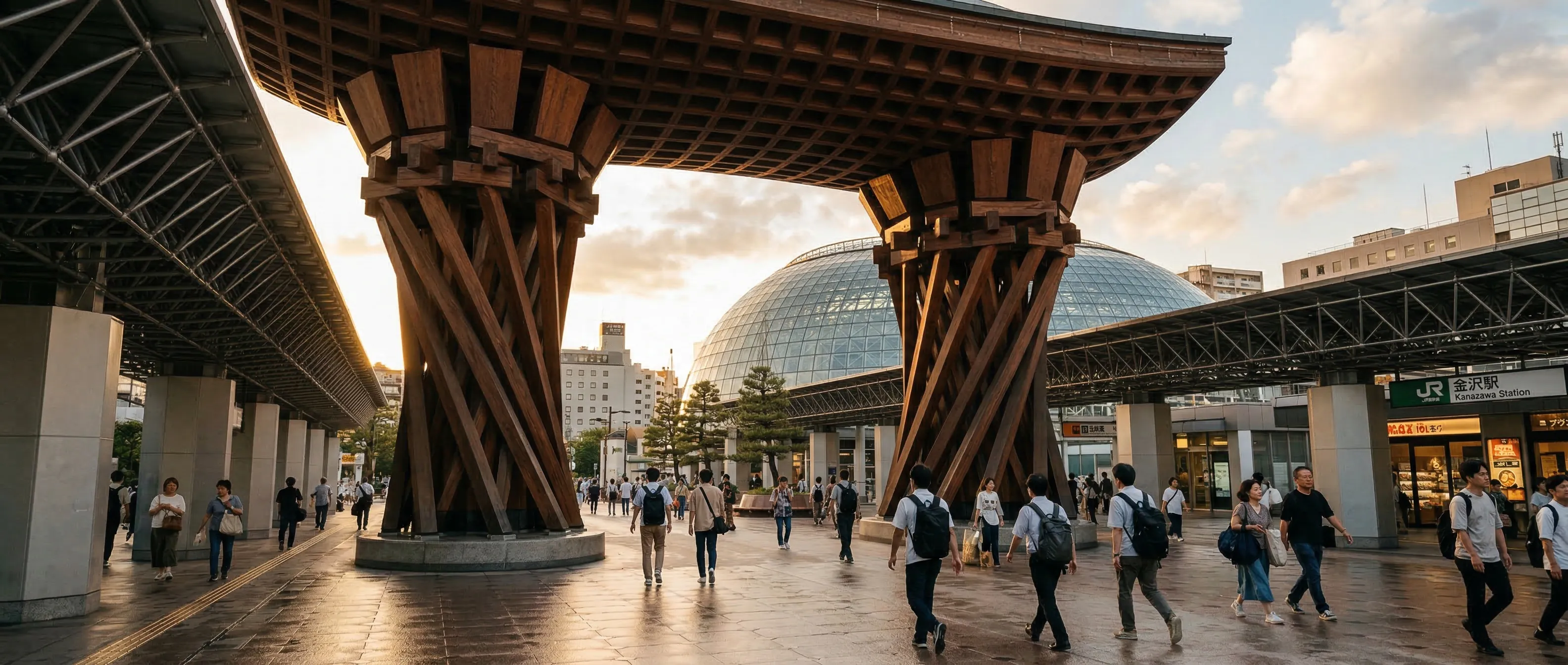 The Tsuzumi drum-gate framing the entrance to Kanazawa Station