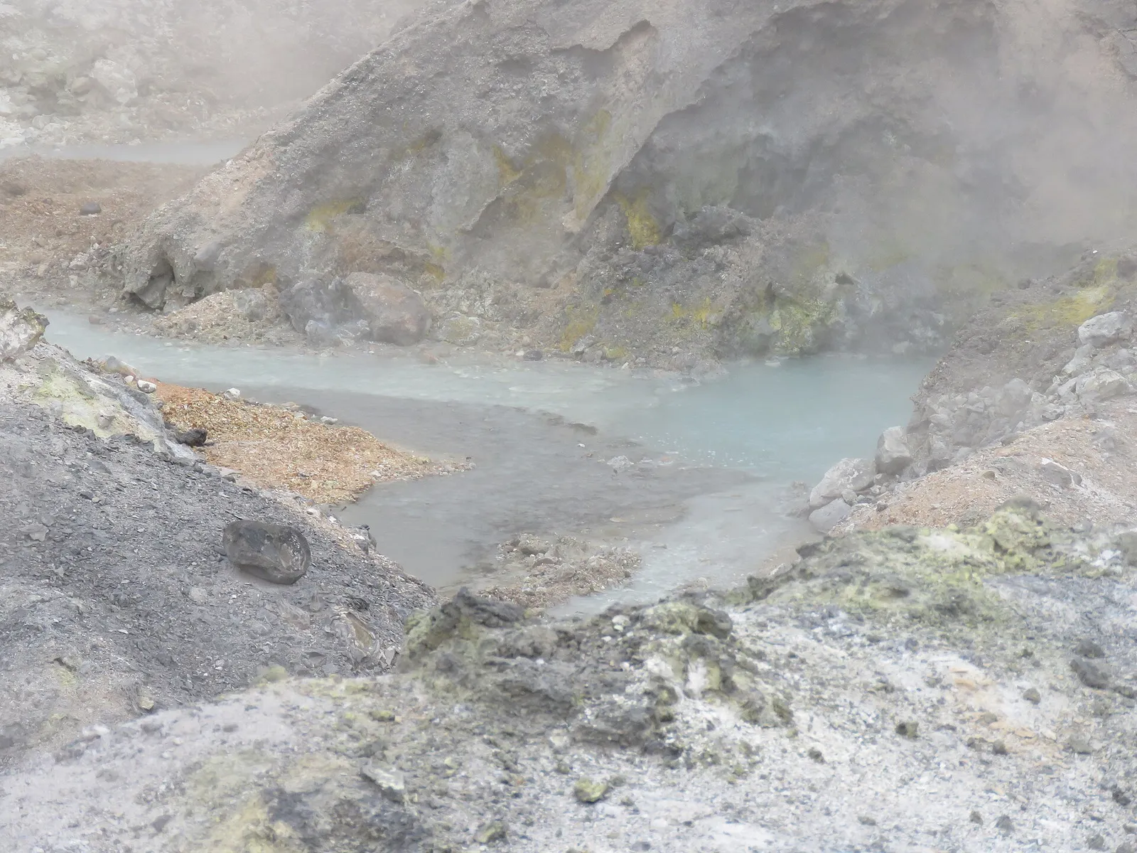 Steam rising from the sulphurous Jigokudani valley at Noboribetsu