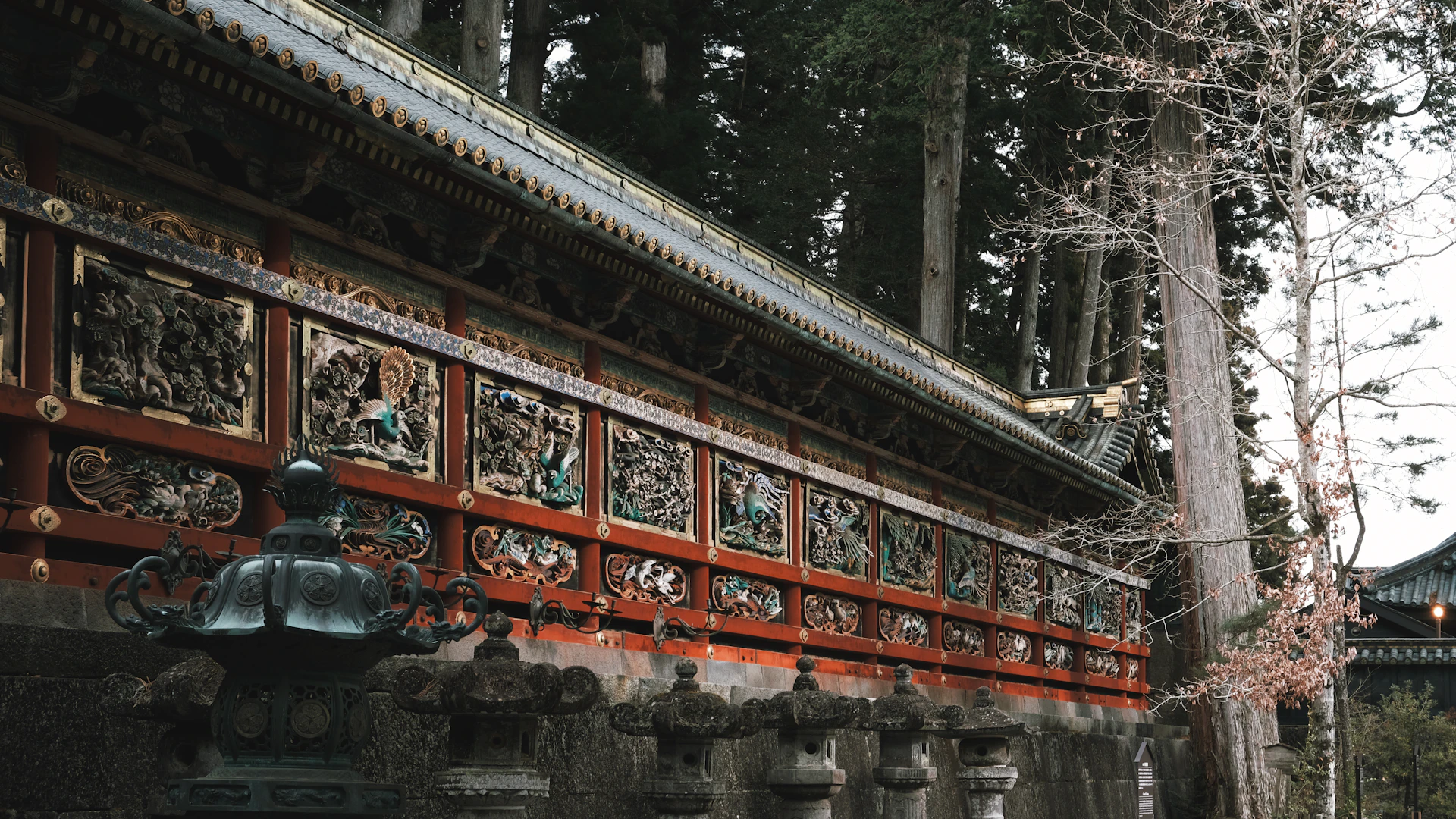 Tosho-gu shrine ornate gate in Nikko cedar forest