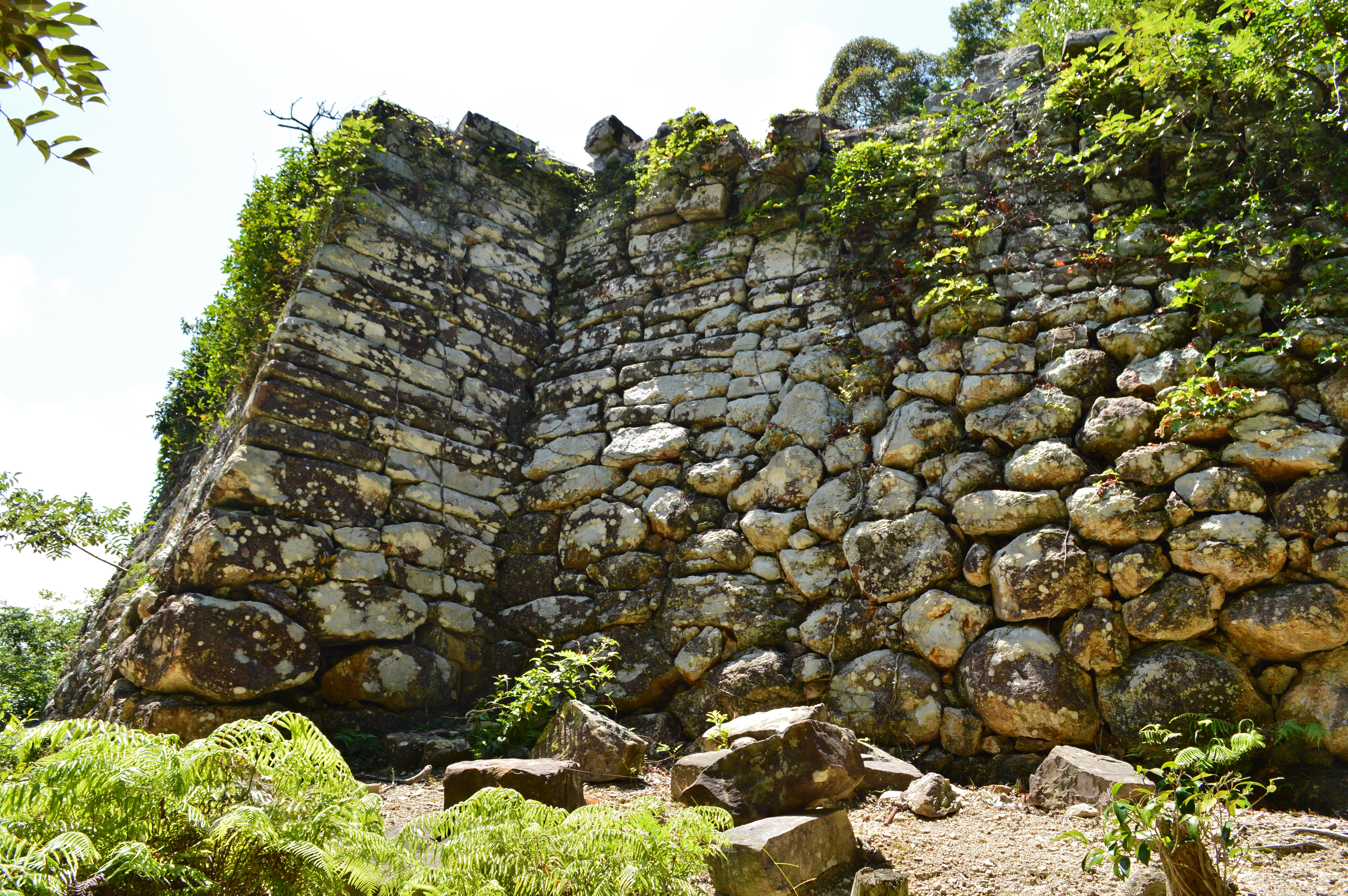 Stone ramparts of the Kaneda fortress ruins on Tsushima