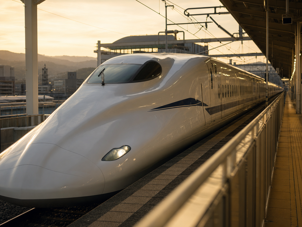 Shinkansen N700 series train at a Japanese station platform