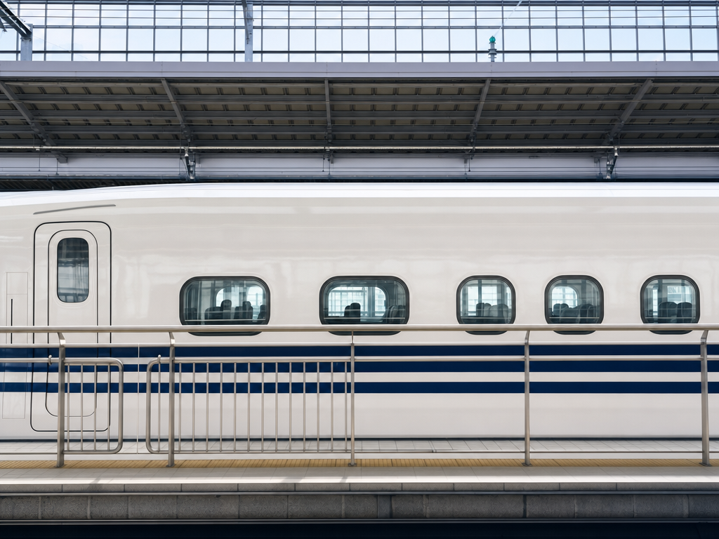 White-and-blue N700 Shinkansen at Tokyo Station platform