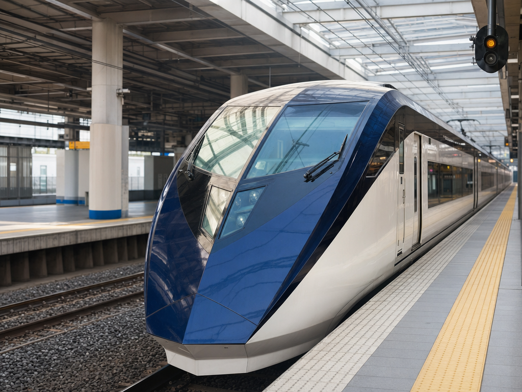 Modern Japanese express train at airport platform