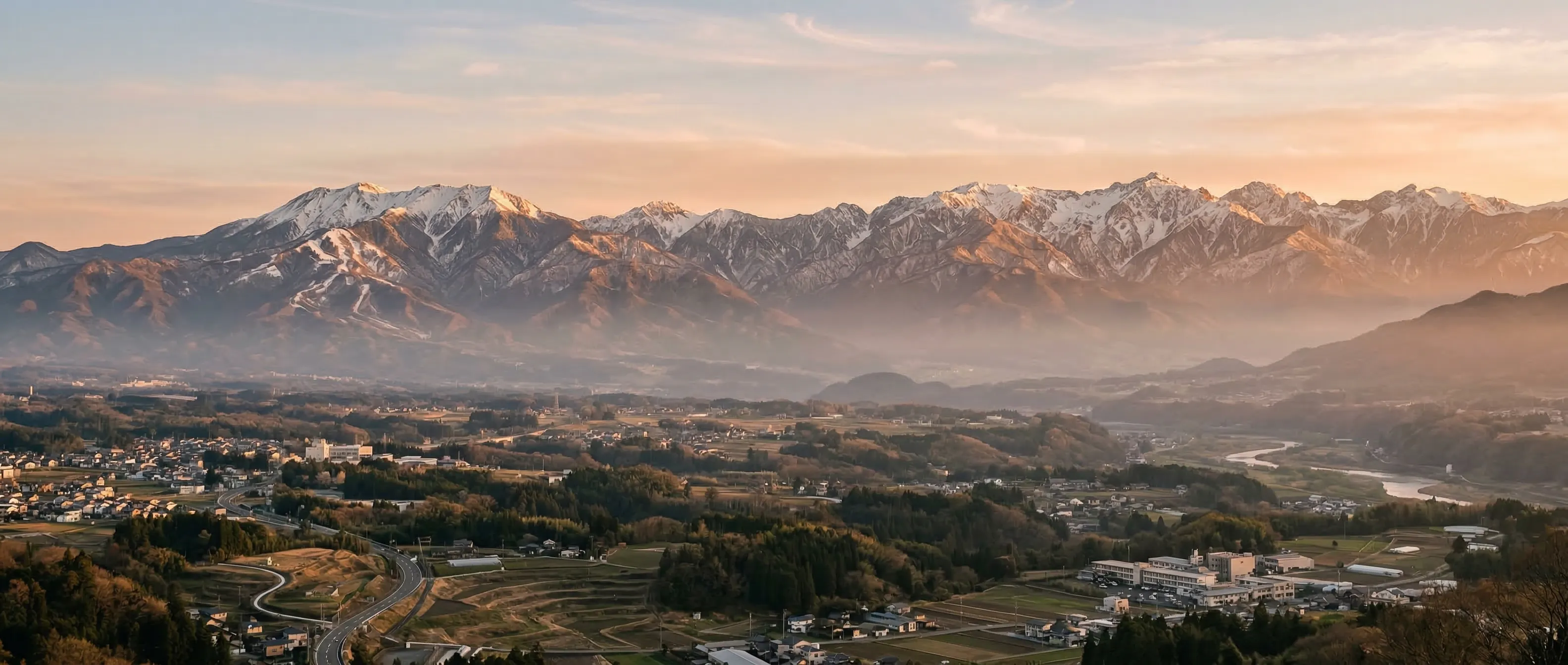 Panoramic view of central Japan mountains from Nagoya