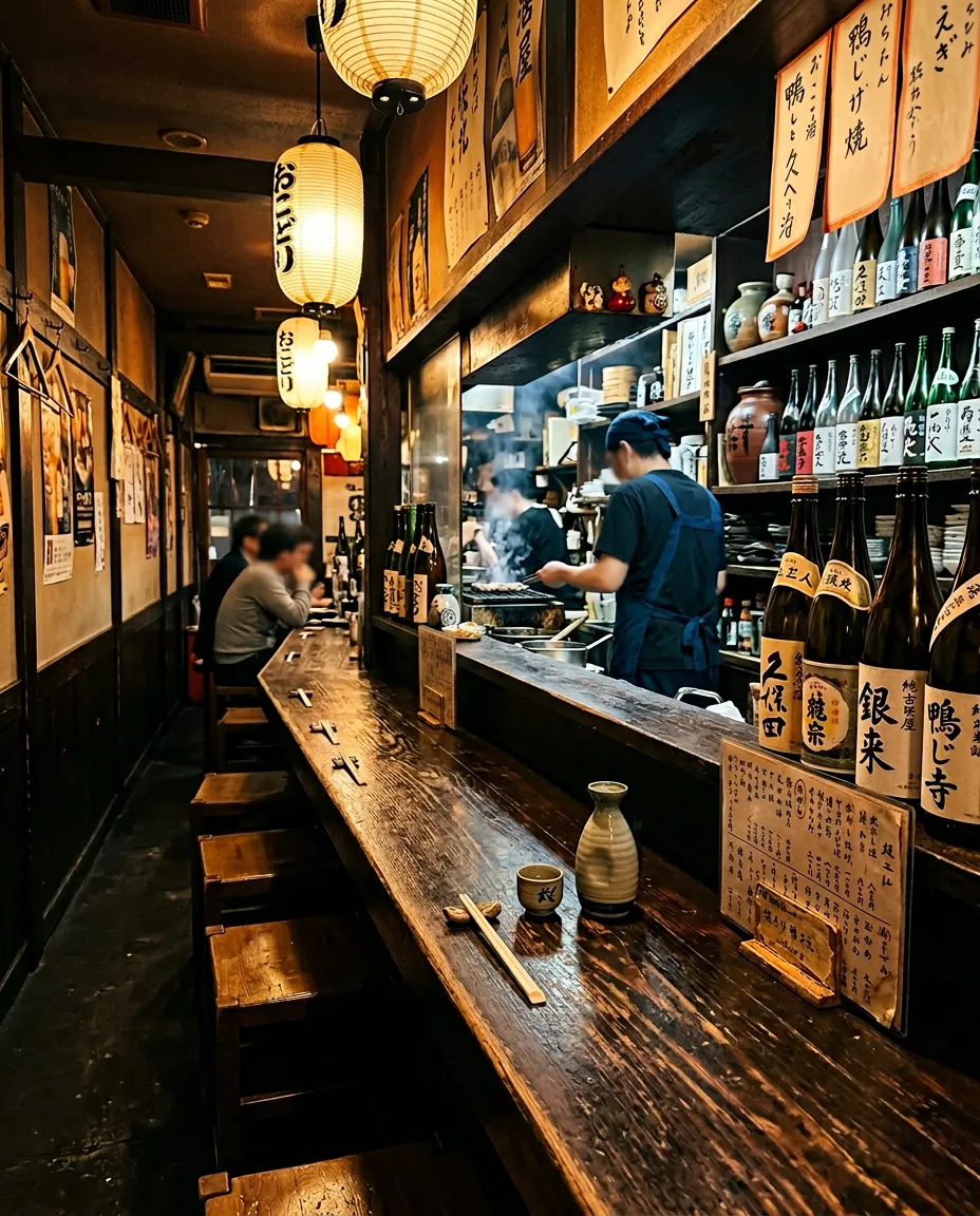 Counter seating at a local izakaya