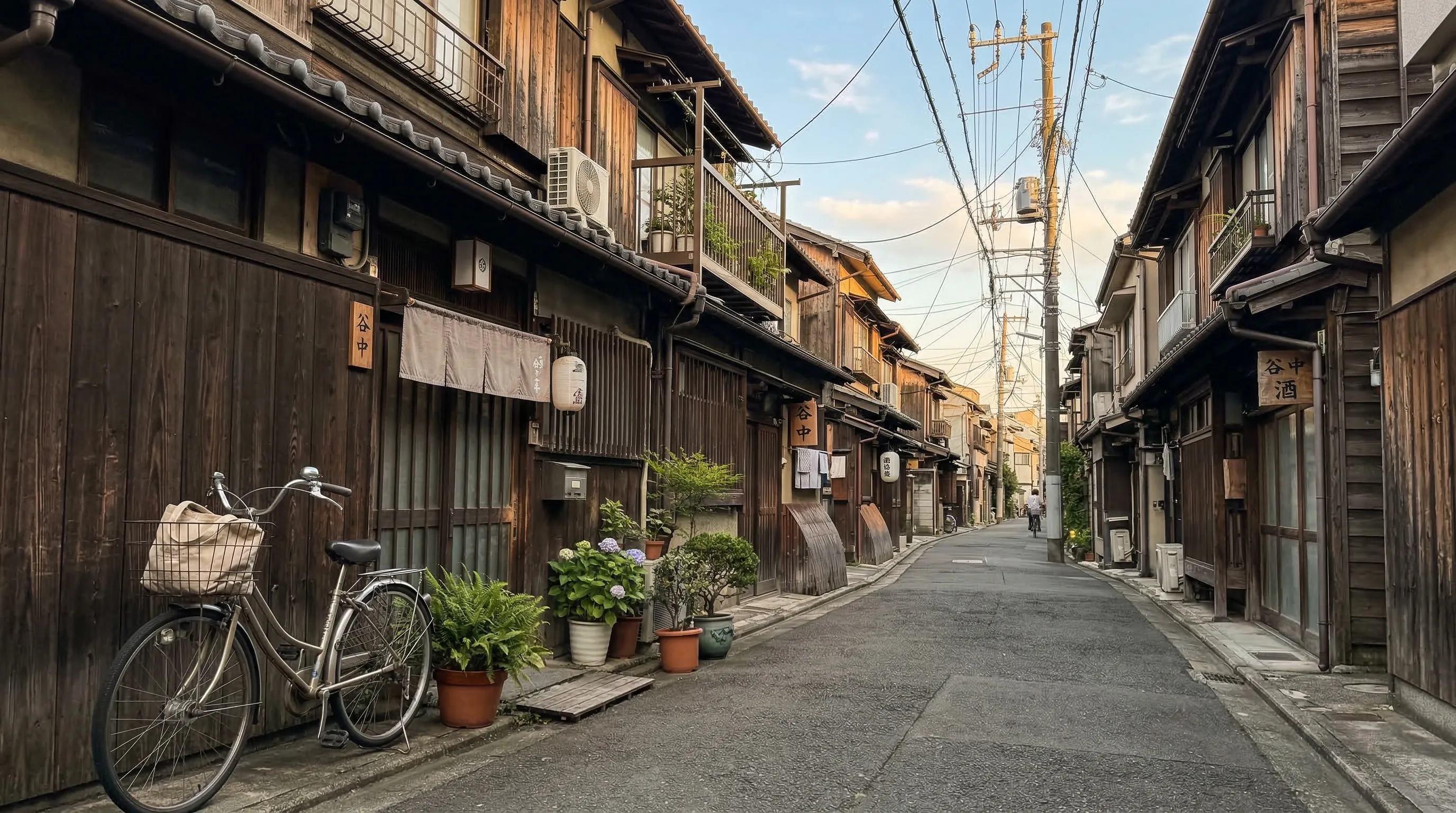 Yanaka district traditional wooden houses in old Tokyo