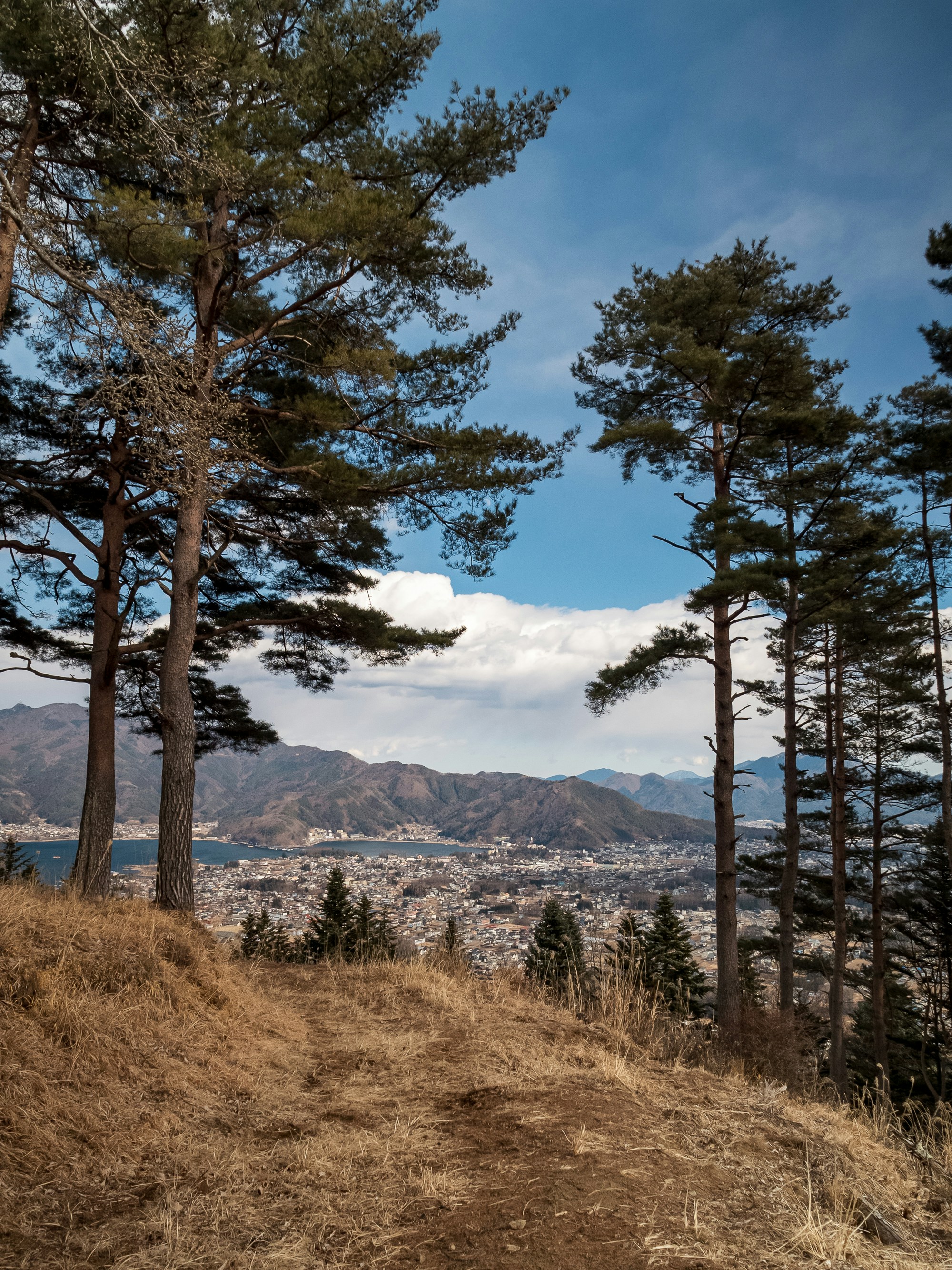 View over layered mountain ridges from the summit of Mt Takao