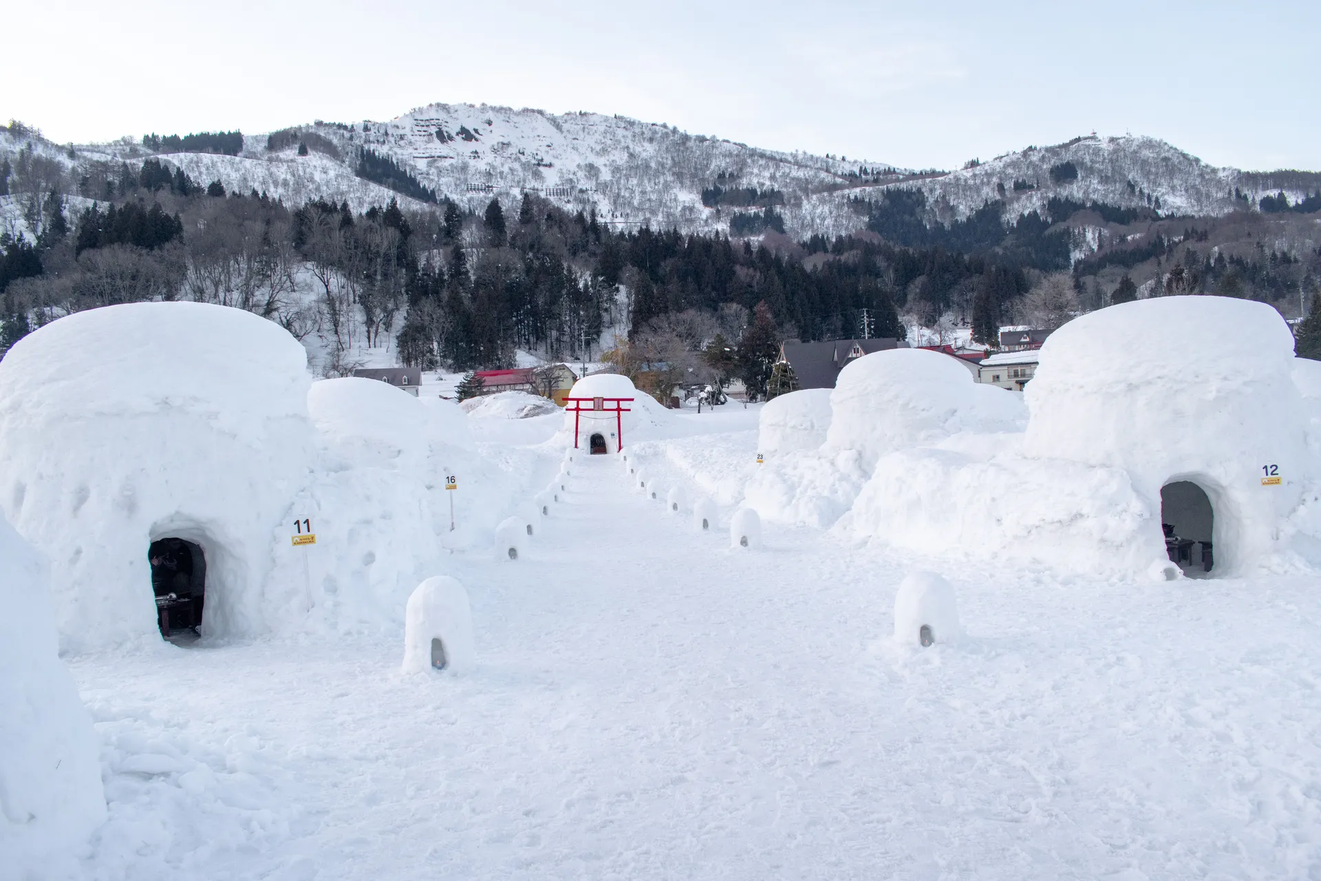 Kamakura snow huts in Iiyama, Nagano, during the February snow season