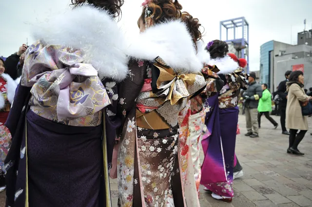 Young women in furisode kimono at a coming-of-age ceremony in Tokyo