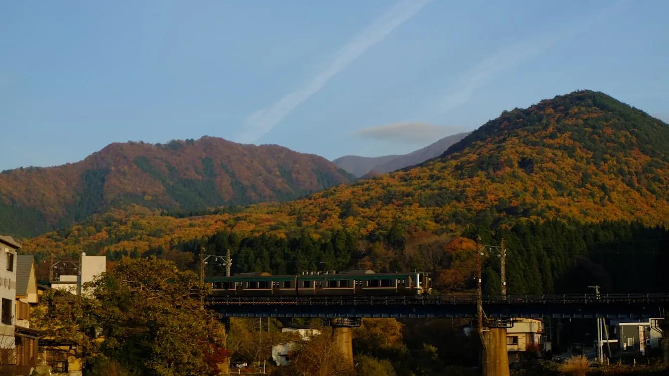 Iya Valley vine bridge with autumn colours in Shikoku