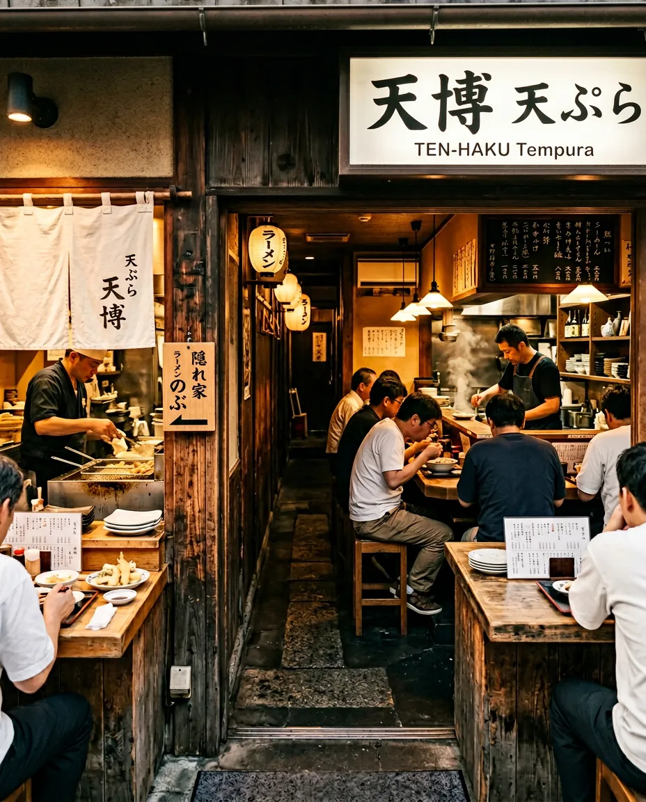 Secret ramen counter hidden behind the tempura restaurant front