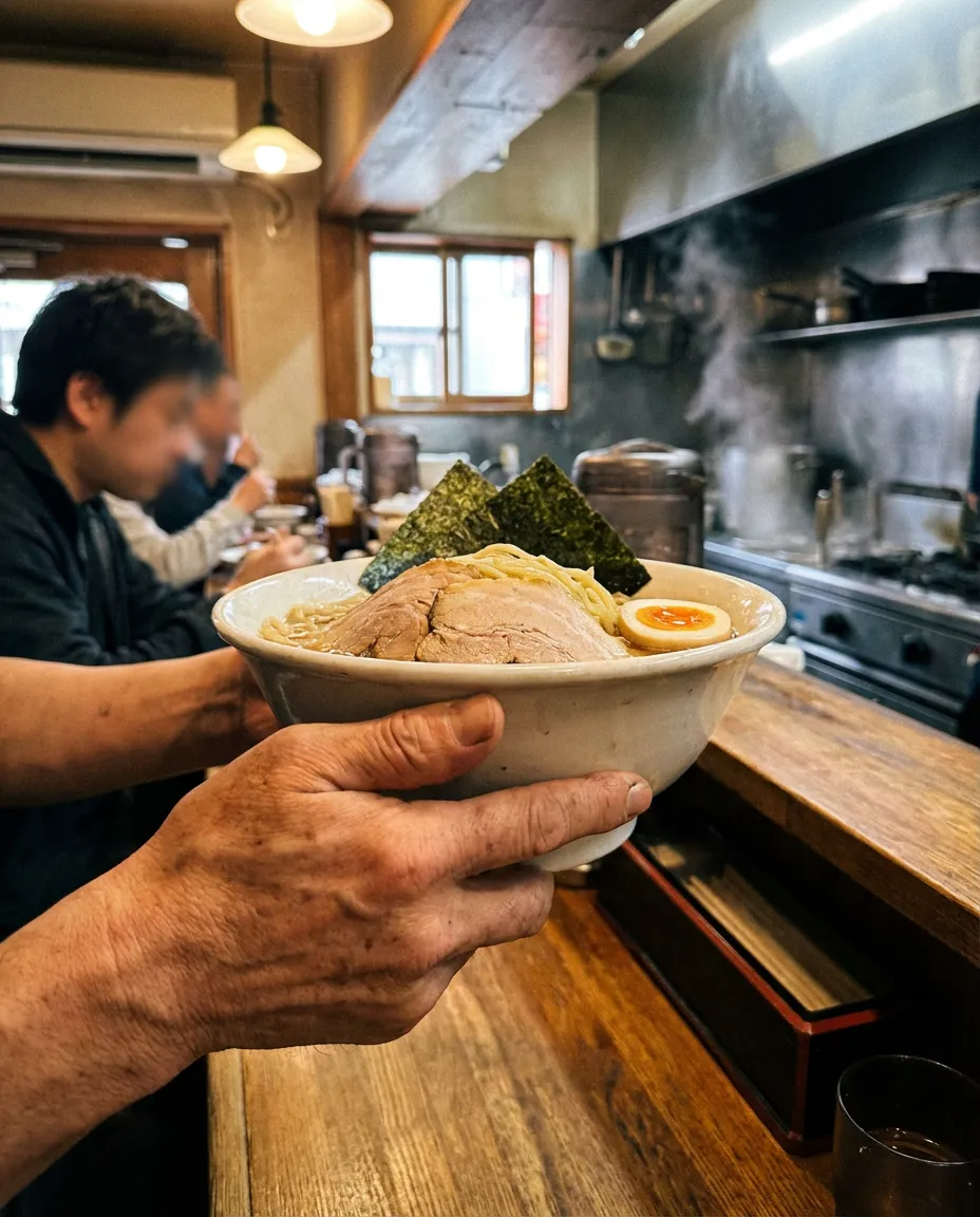 Riesige Ramen-Schale bei Ganko, die zwei Hände zum Anheben erfordert