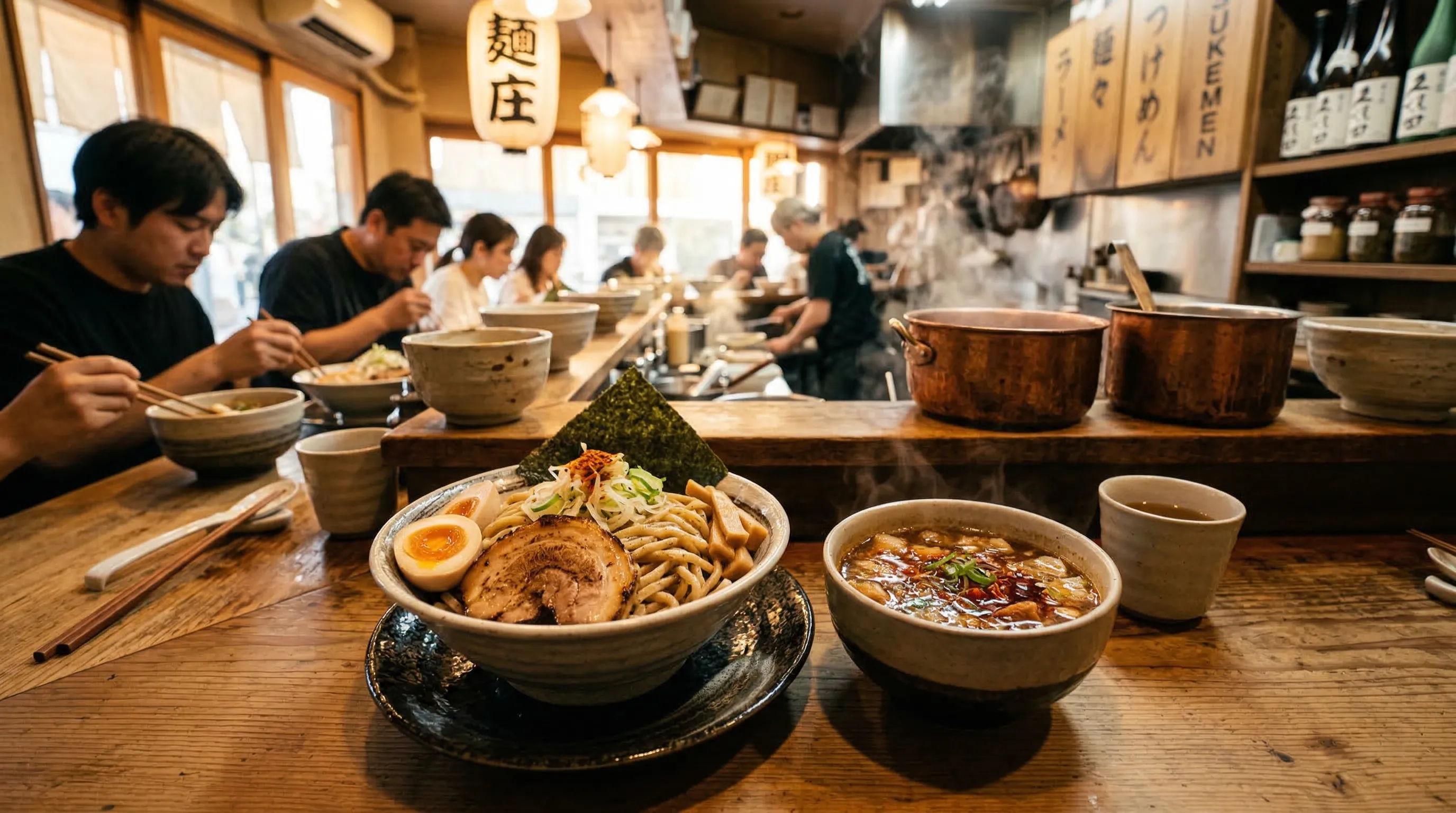 Preisgekröntes Tsukemen bei Mensho mit dicken Nudeln und reichhaltiger Dip-Brühe